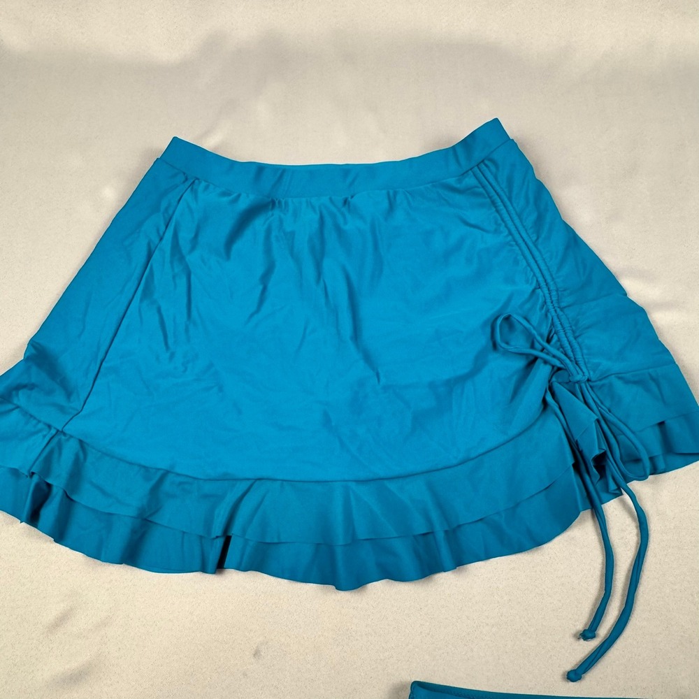Blooming Jelly Teal Blue Bikini Set with Ruched Ruffle Swim Skirt Size L New - Picture 7 of 9